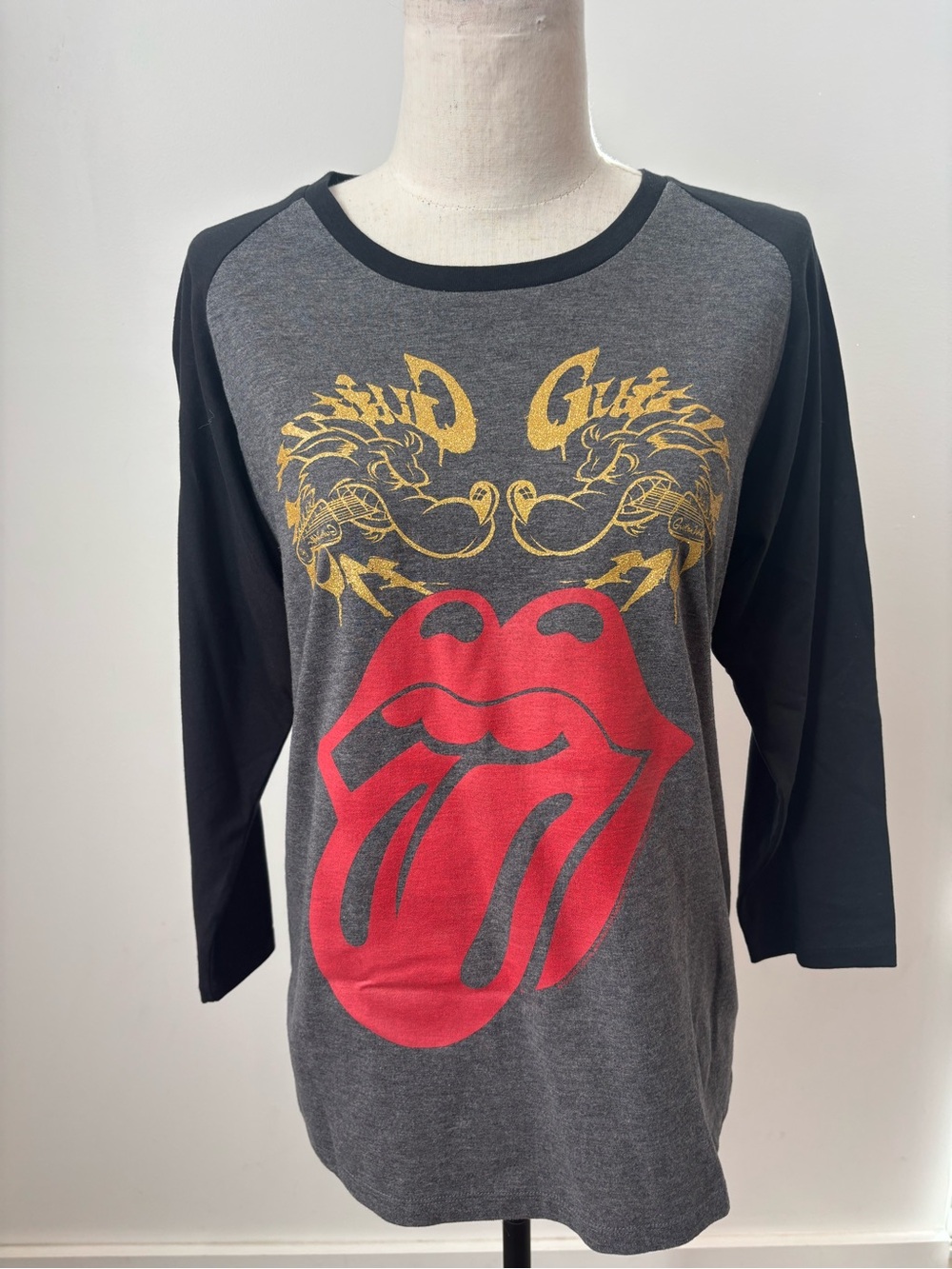 Primal engine designer Rolling Stones Tongue Raglan Tee - Red & Gold Graphic